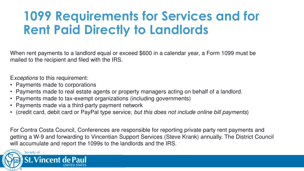 1099 requirements for services and for rent paid