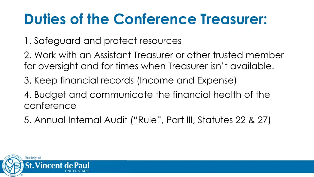 duties of the conference treasurer