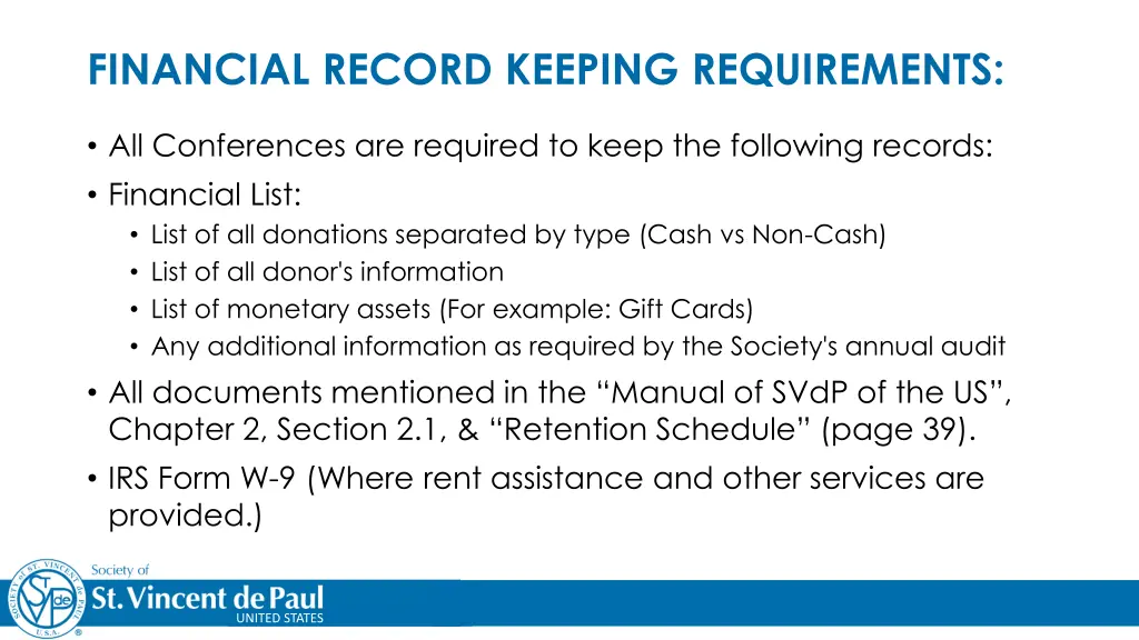 financial record keeping requirements