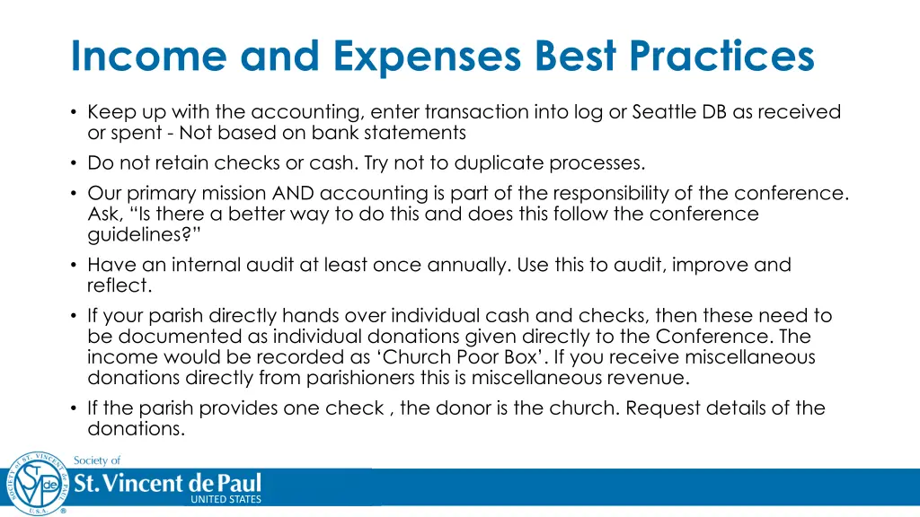 income and expenses best practices