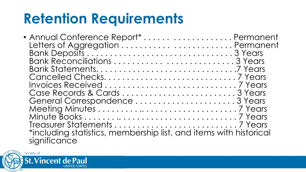 retention requirements