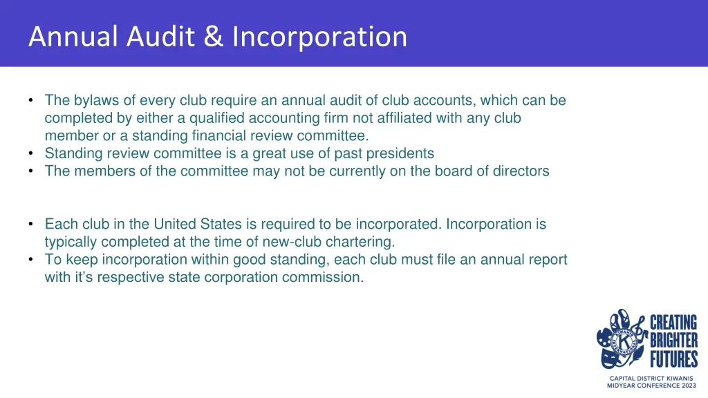 annual audit incorporation