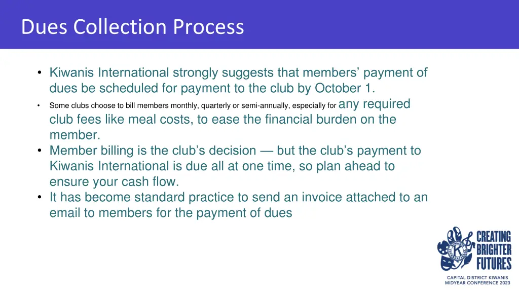 dues collection process