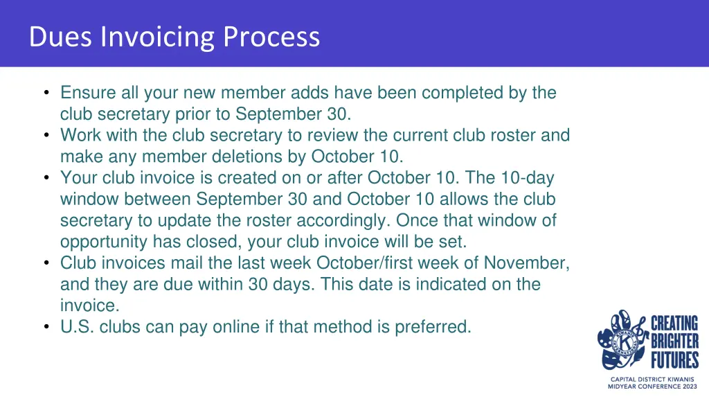 dues invoicing process