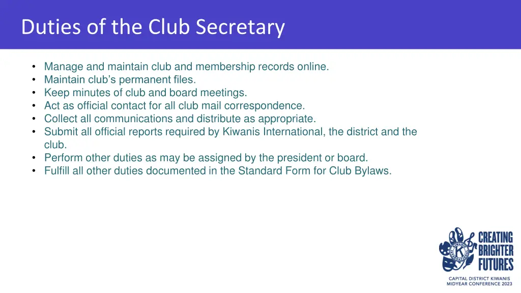 duties of the club secretary