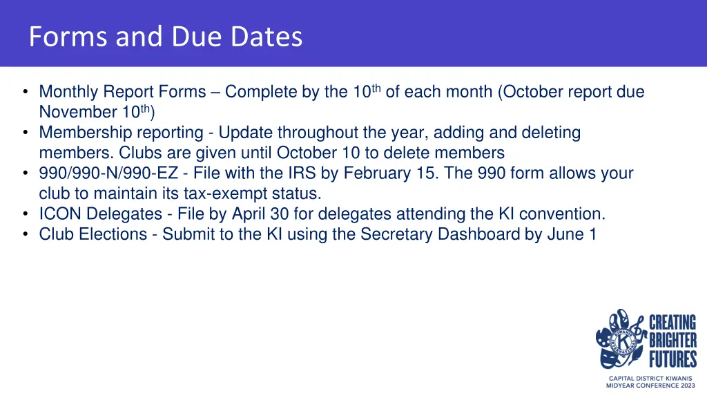 forms and due dates