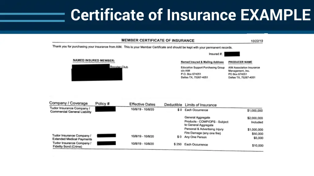 certificate of insurance example