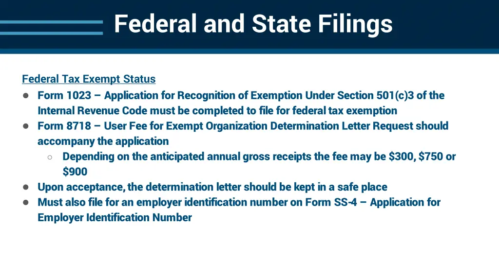 federal and state filings