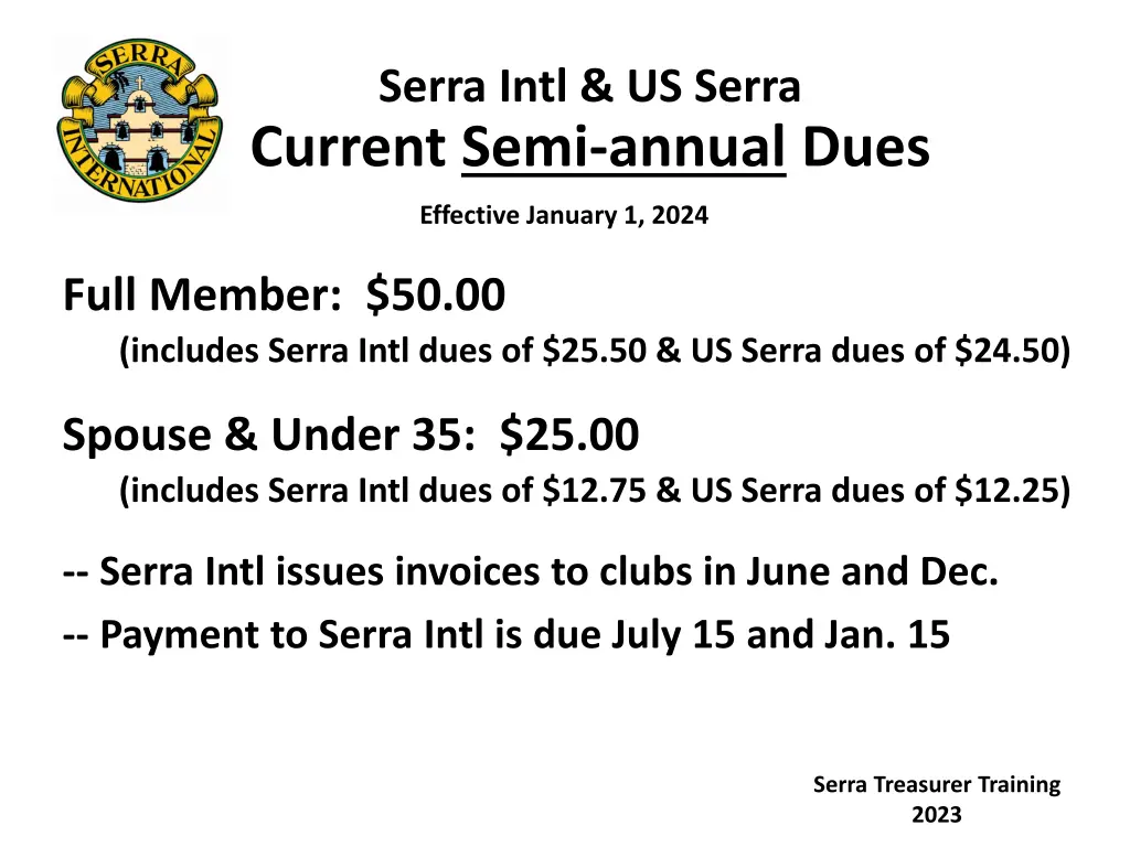 serra intl us serra current semi annual dues