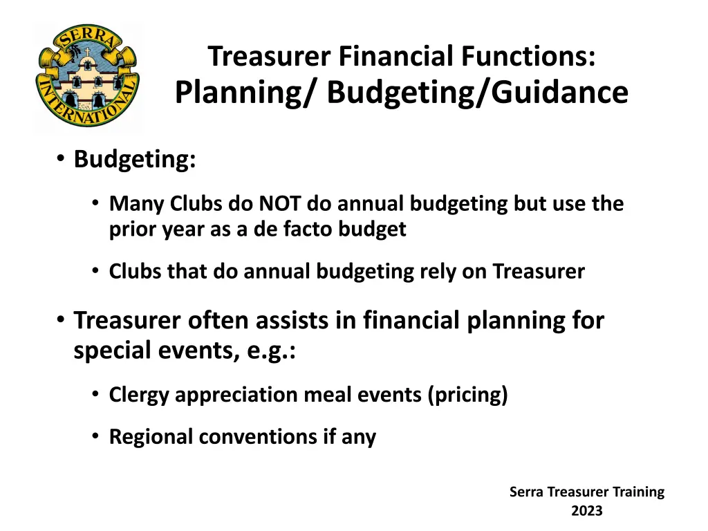 treasurer financial functions planning budgeting