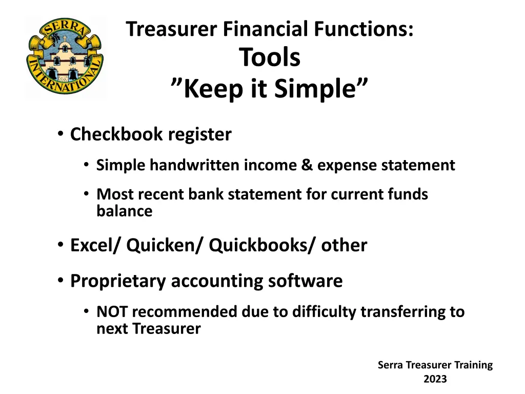 treasurer financial functions tools keep it simple