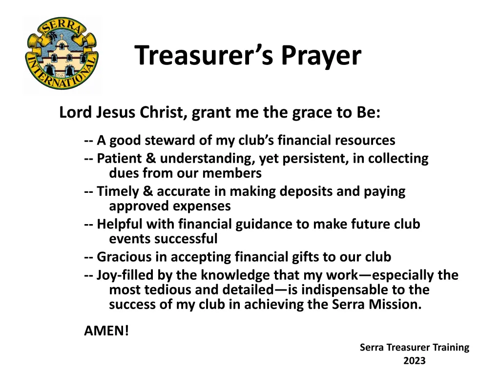 treasurer s prayer