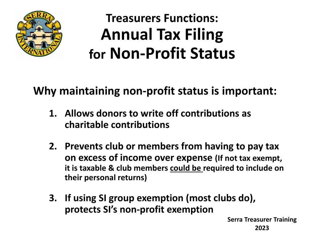 treasurers functions annual tax filing