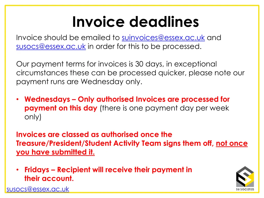 invoice deadlines invoice should be emailed