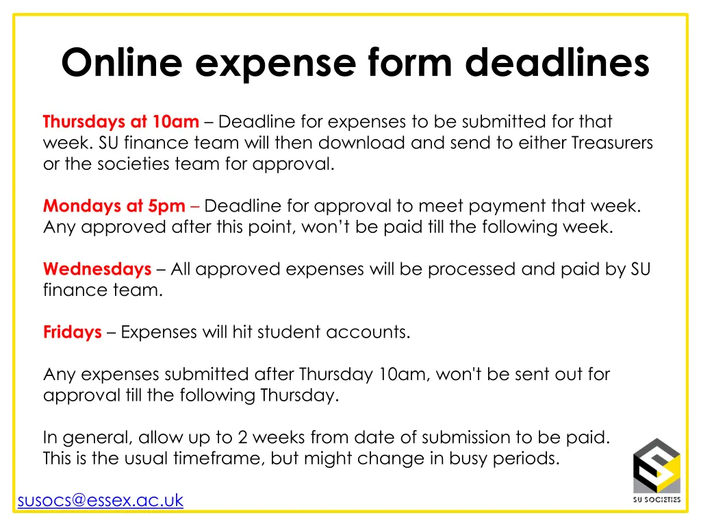 online expense form deadlines