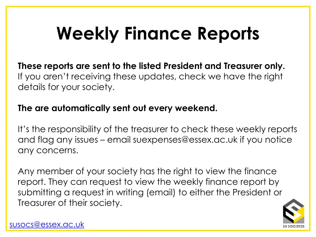 weekly finance reports