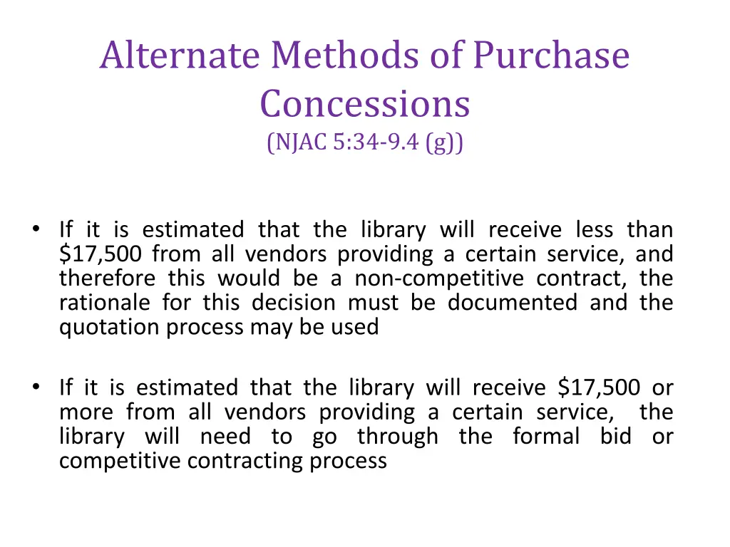 alternate methods of purchase concessions njac