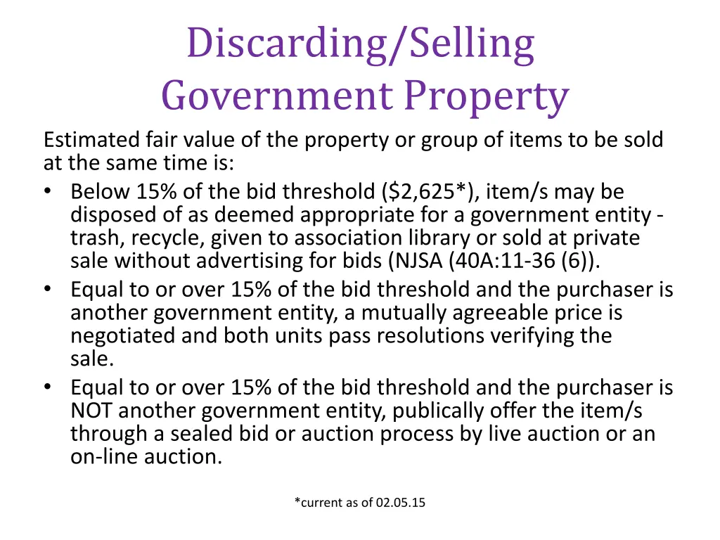 discarding selling government property estimated