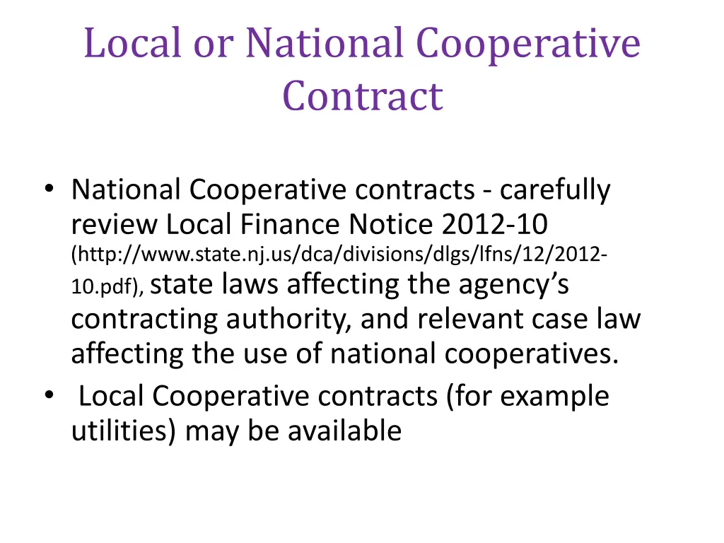 local or national cooperative contract