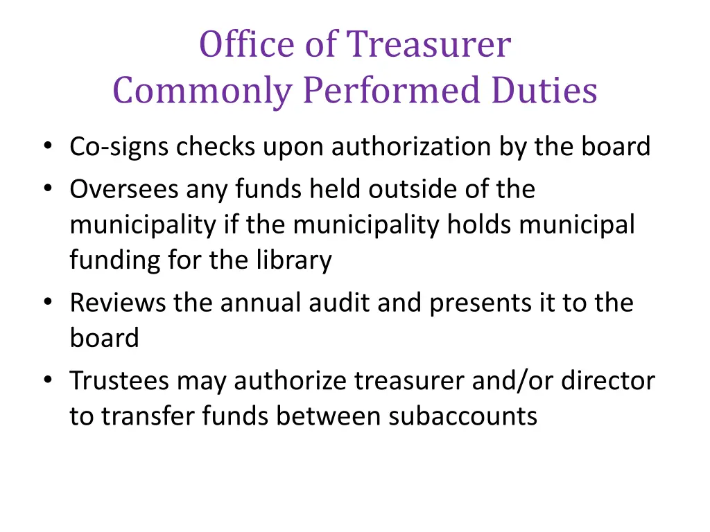 office of treasurer commonly performed duties 1