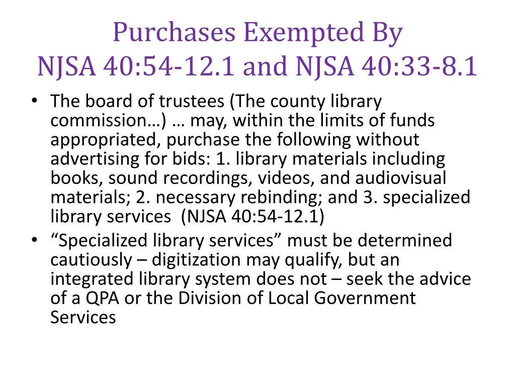 purchases exempted by njsa 40 54 12 1 and njsa