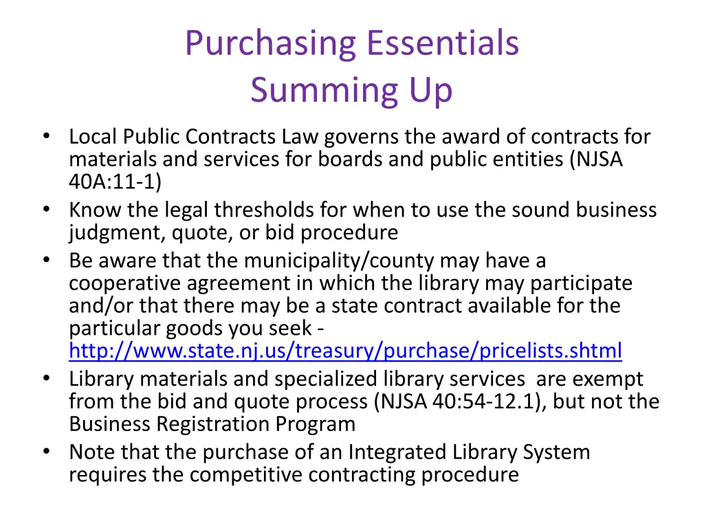 purchasing essentials summing up local public