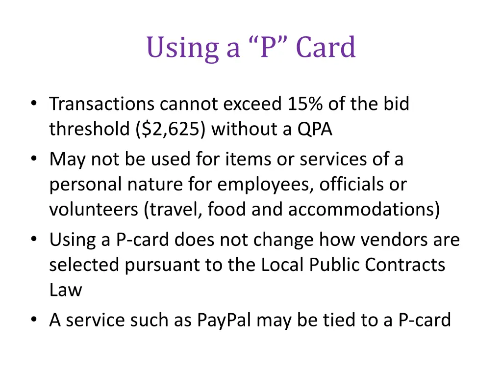 using a p card