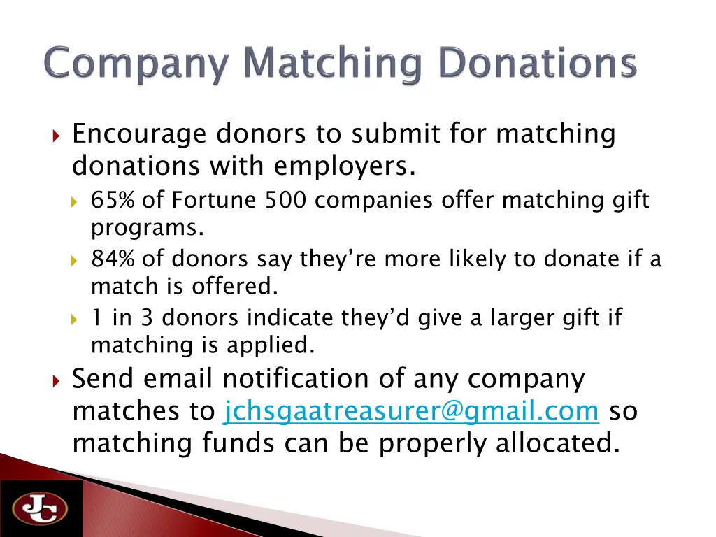 encourage donors to submit for matching donations