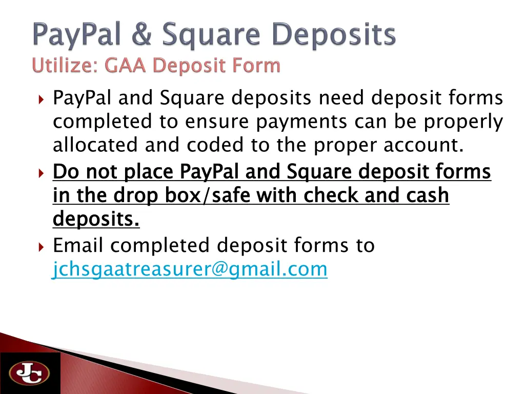 paypal and square deposits need deposit forms