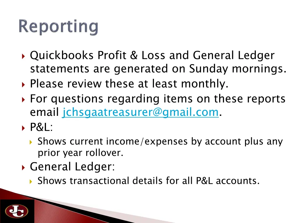 quickbooks profit loss and general ledger