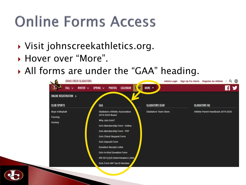 visit johnscreekathletics org hover over more