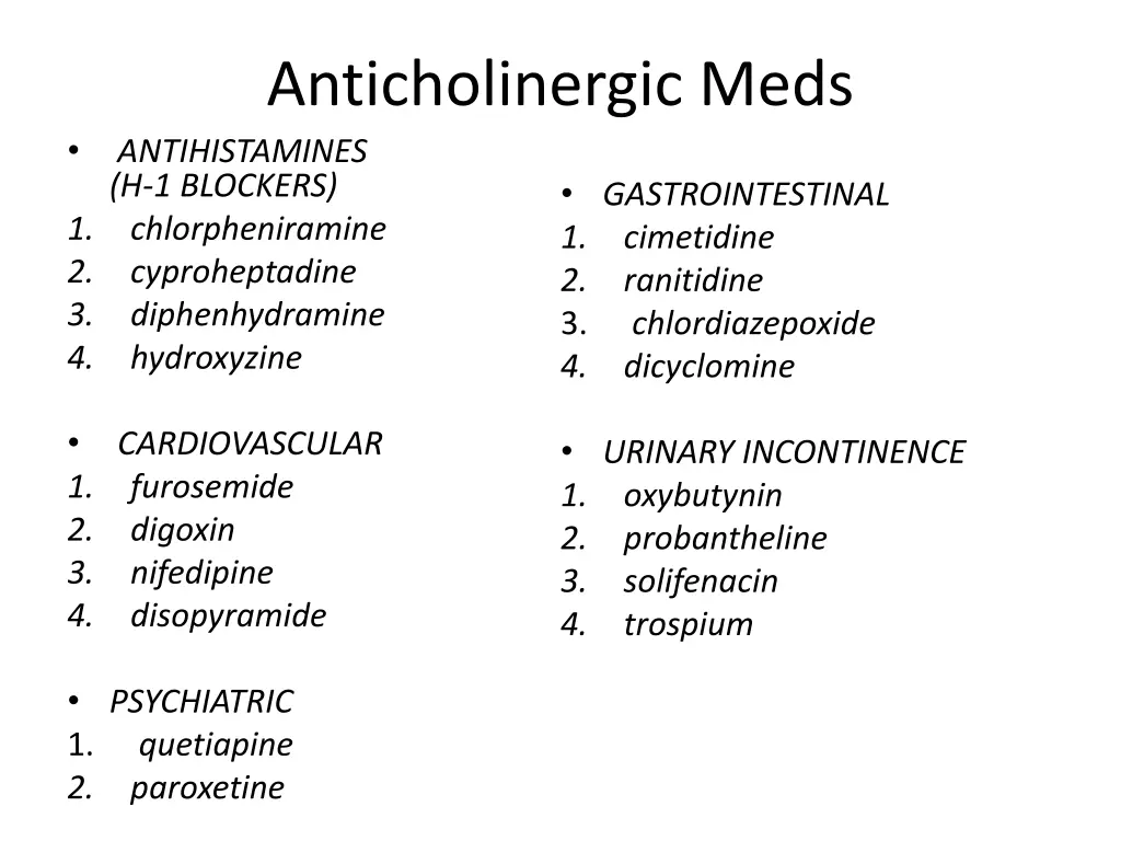 anticholinergic meds antihistamines h 1 blockers