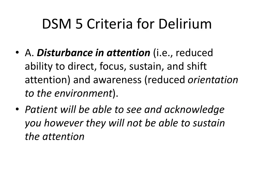 dsm 5 criteria for delirium