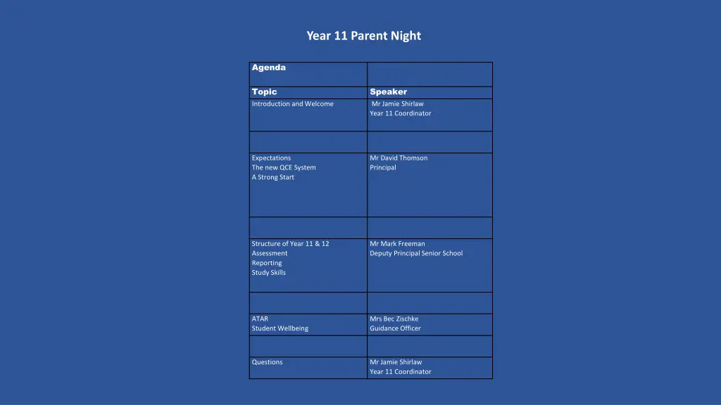 year 11 parent night