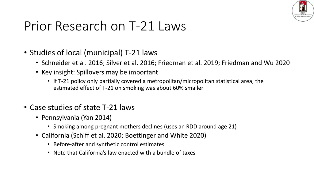 prior research on t 21 laws