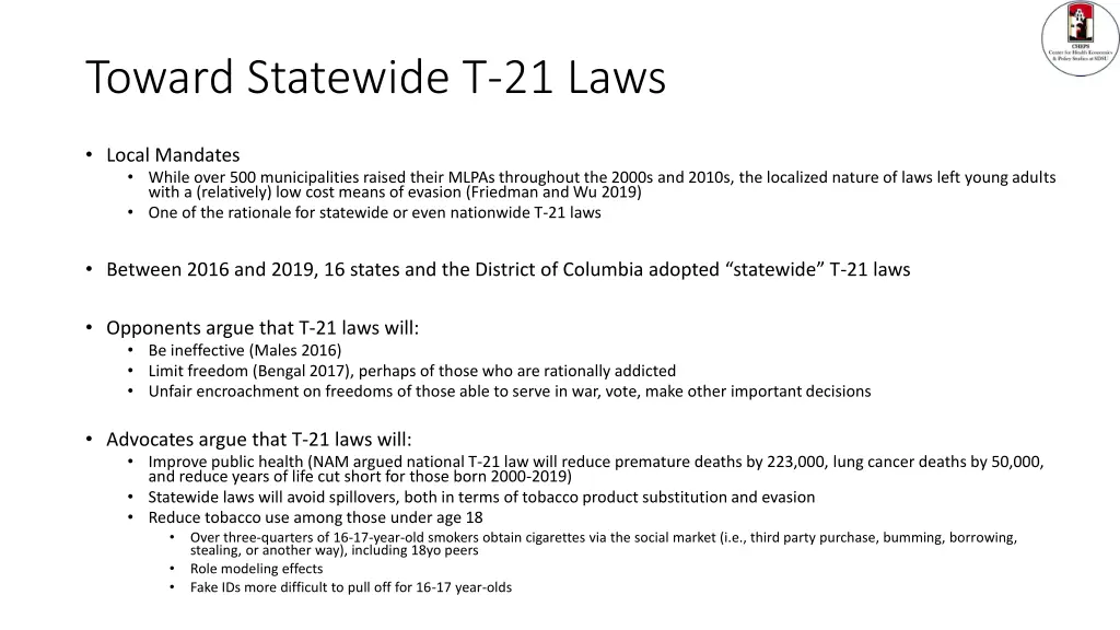 toward statewide t 21 laws