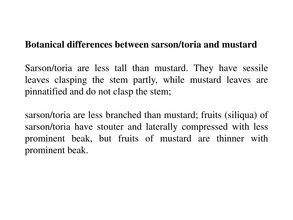 botanical differences between sarson toria