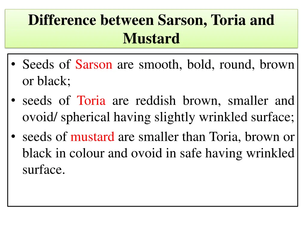 difference between sarson toria and mustard