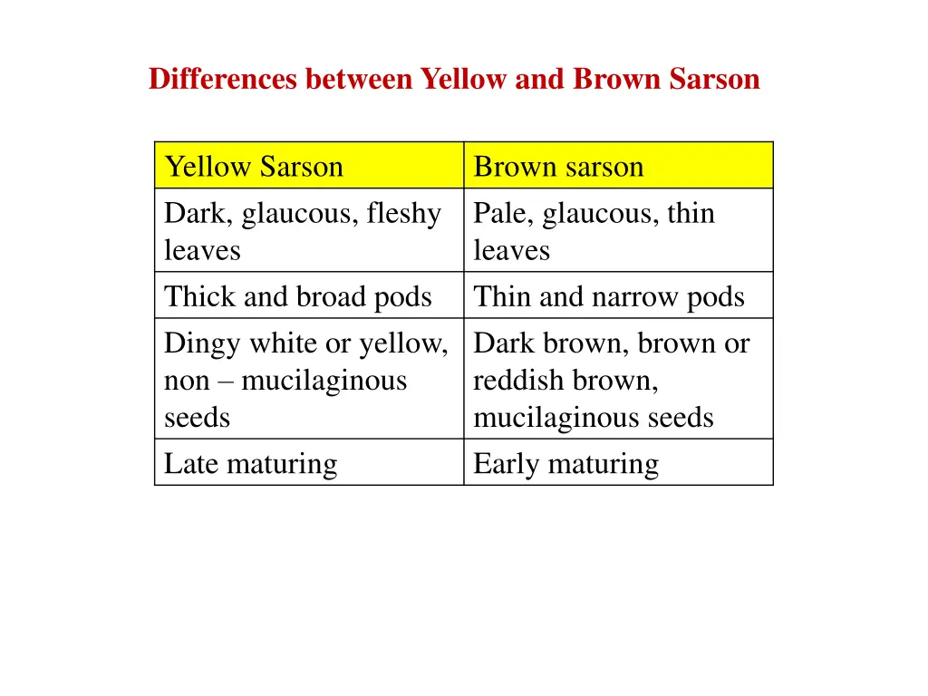 differences between yellow and brown sarson