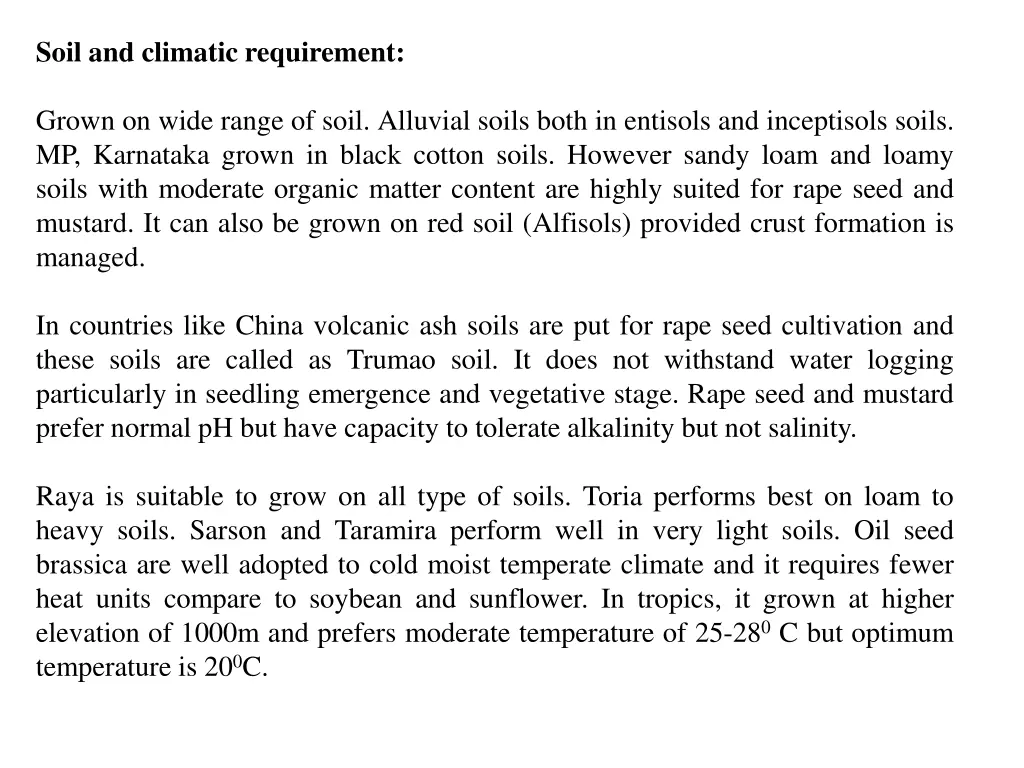 soil and climatic requirement