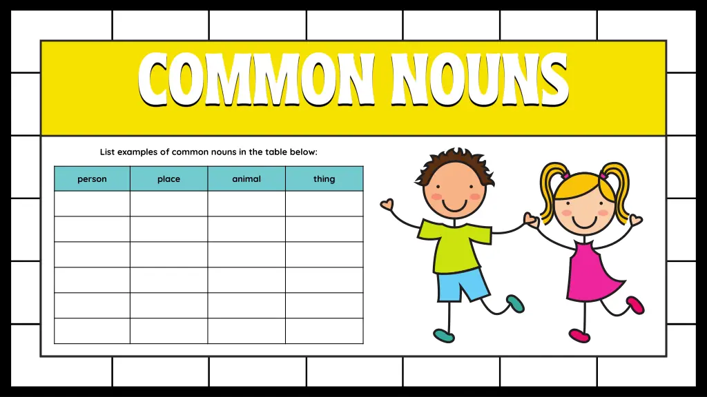 list examples of common nouns in the table below