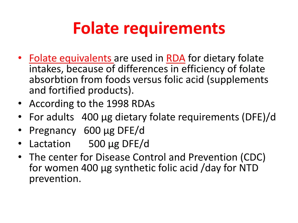 folate requirements