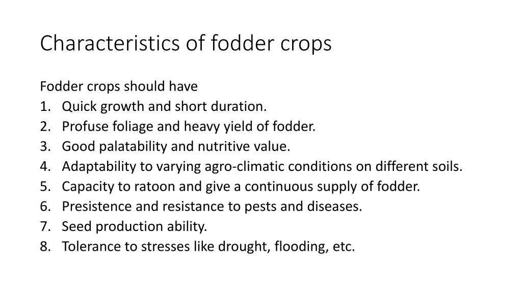 characteristics of fodder crops