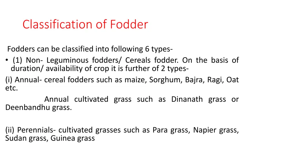 classification of fodder