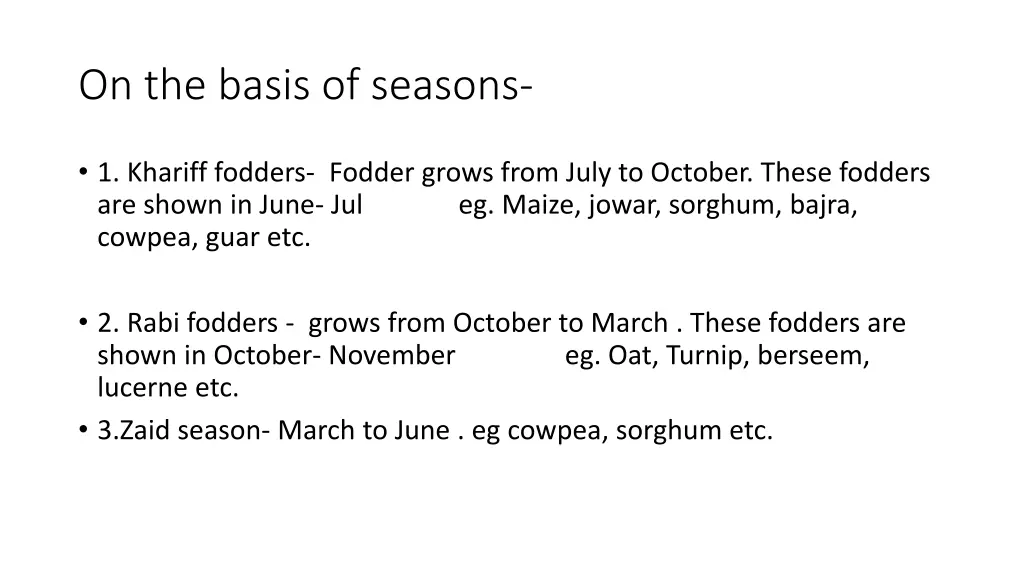 on the basis of seasons