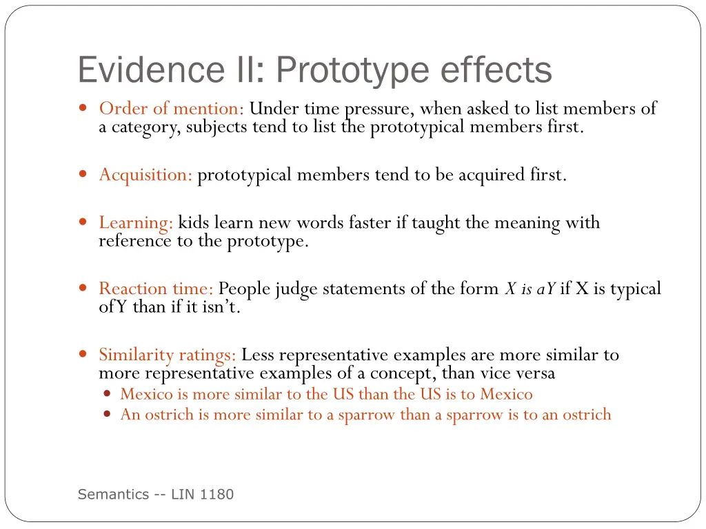 evidence ii prototype effects order of mention