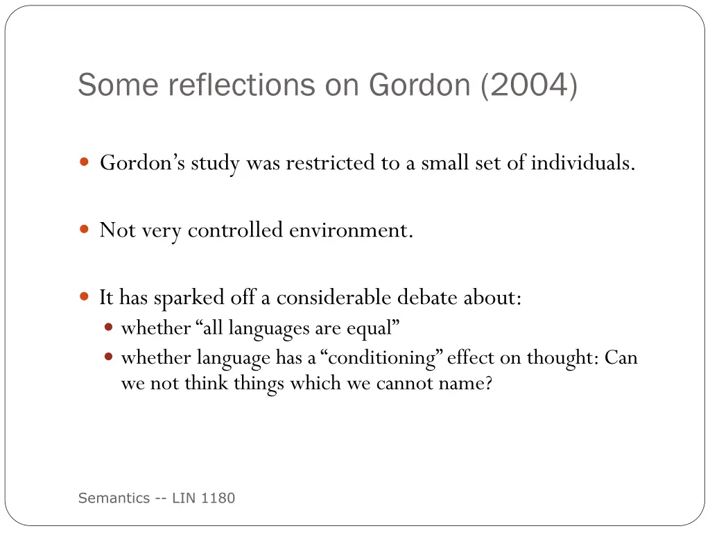 some reflections on gordon 2004