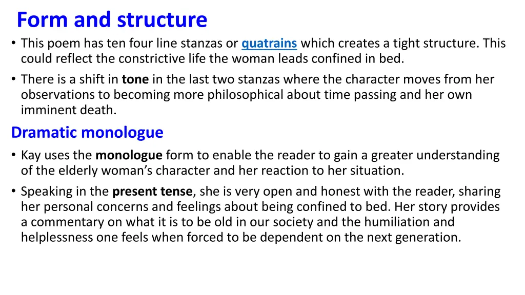 form and structure this poem has ten four line