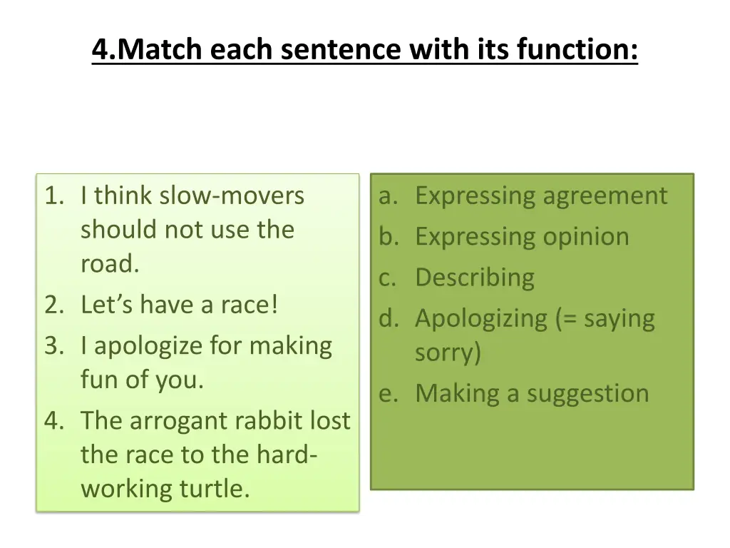 4 match each sentence with its function