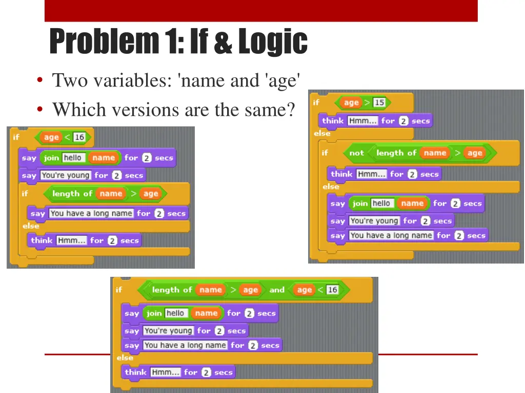 problem 1 if logic two variables name